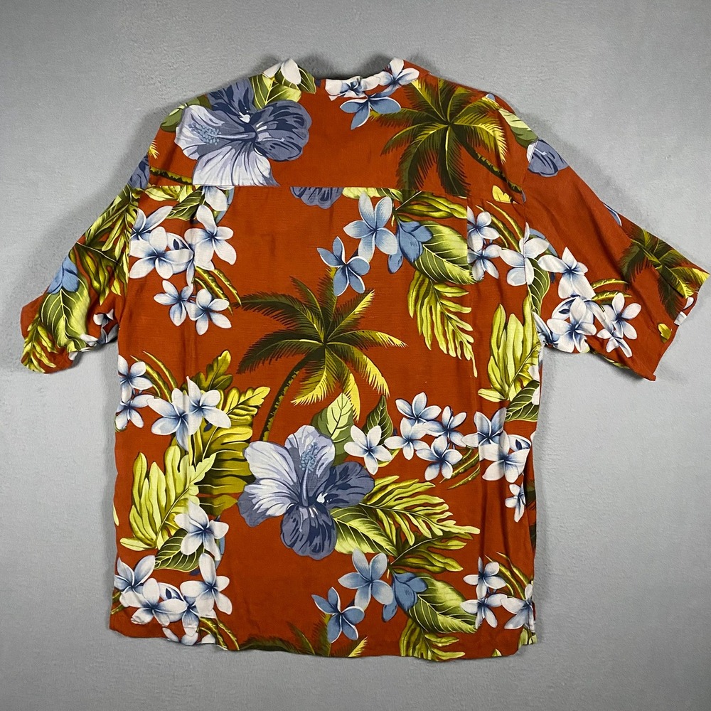 Tommy Bahama Mens Large 100% Silk Orange Tropical Hibiscus Palm Camp Shirt L - Picture 3 of 6